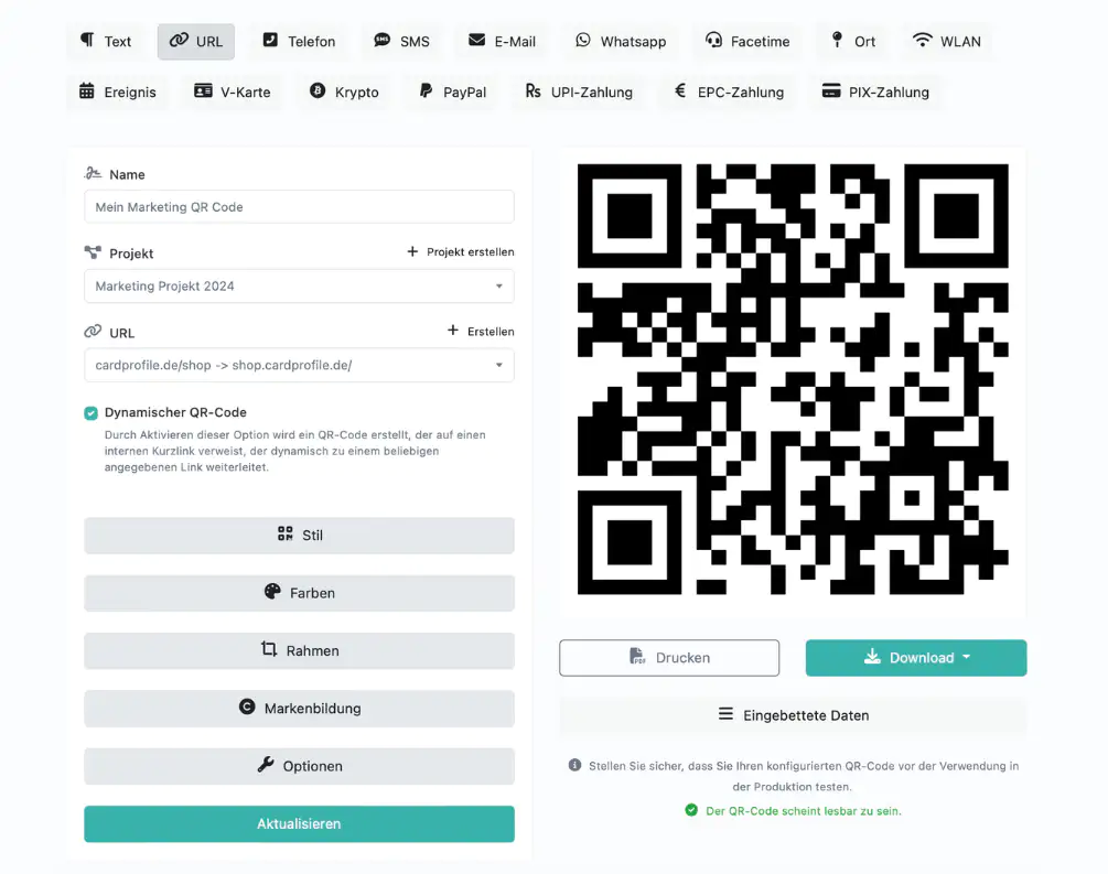 QR Codes in HEADWORQ CardProfile